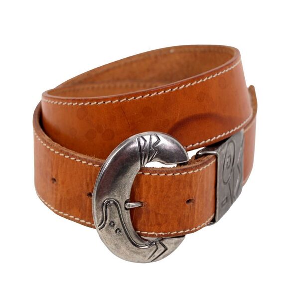 Stone Mountain TAN BROWN GENUINE LEATHER 1 3/8"Wd CASUAL WOMEN'S BELT Sz S (G10 - Picture 7 of 14